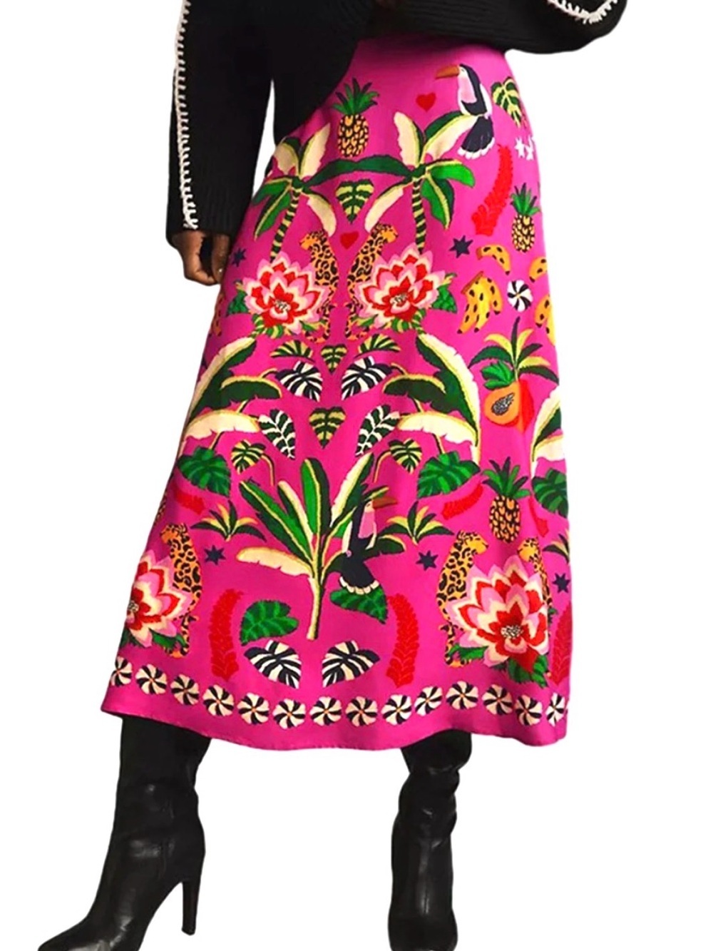 THALI Vibrant Pink Tropical Print Maxi Skirt Size Small